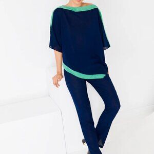 EMMELLE Size One (10-12) Blue Asymetical Tunic w/Contrast Color Block Sleeves